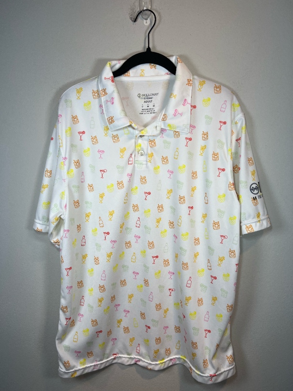 Holloway Performance Golf Polo Shirt White Cocktail Print On the Rocks Sz Medium